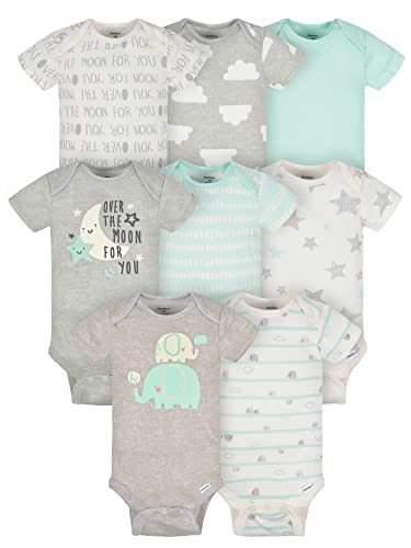 Gerber Baby 8-Pack Short Sleeve Onesies Bodysuits, Elephants, 6-9 Months